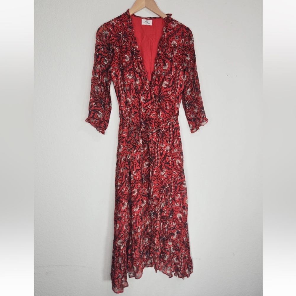 STELLA FOREST Wrap Midi Dress Floral Lined Red Size 36 Womens